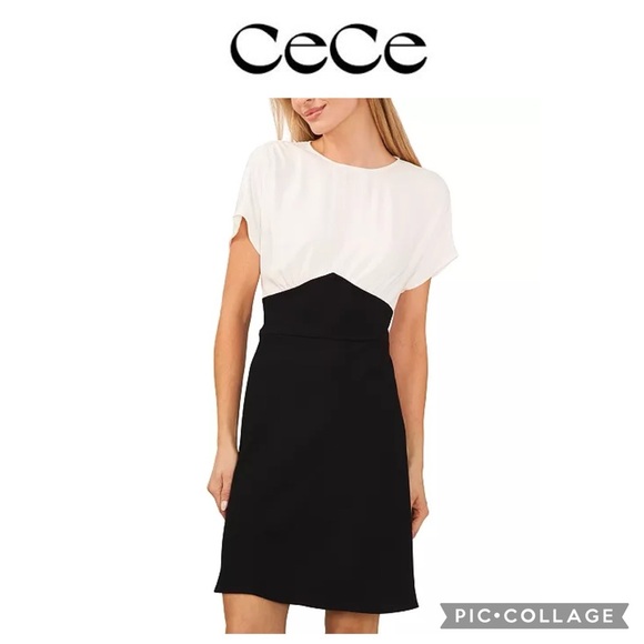 Crece Women black white Colorblocked Dolman Short Sleeve Dress size 8 NWT $99 - Picture 1 of 11